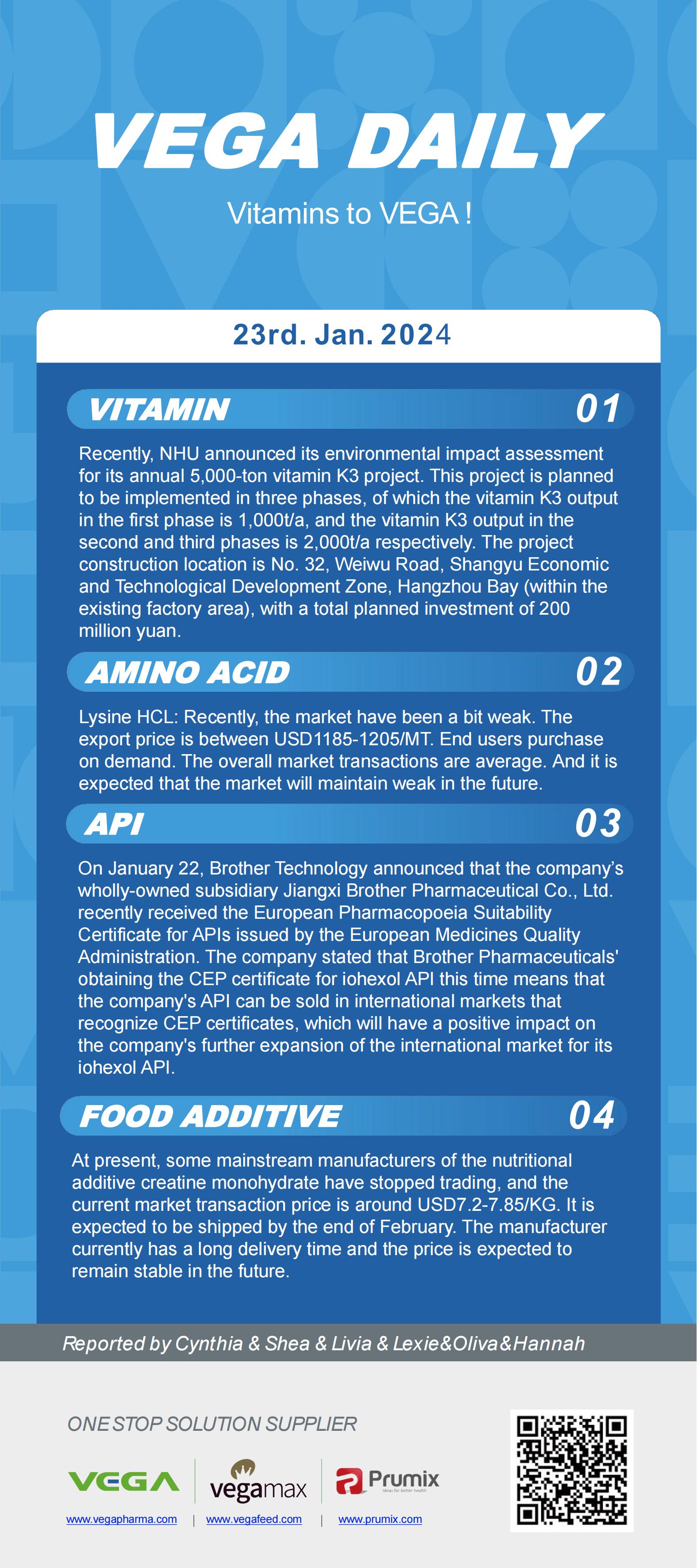 Vega Daily Dated on Jan 23rd 2024 Vitamin Amino Acid APl Food Additives.jpg